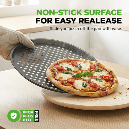 Nonstick Pizza Pan 12.8" - Even Baking, Carbon Steel, Gray