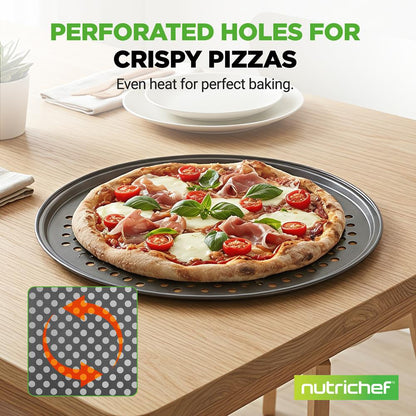 Nonstick Pizza Pan 12.8" - Even Baking, Carbon Steel, Gray
