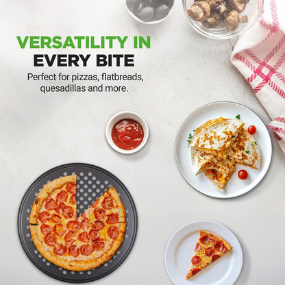 Nonstick Pizza Pan 12.8" - Even Baking, Carbon Steel, Gray