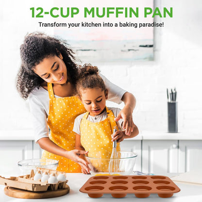 12-Cup Muffin Pan, Even Heating, Non-Stick Carbon Steel, Copper