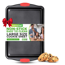 Nonstick Cookie Sheet 17"x11" Easy Clean Carbon Steel Red Handles