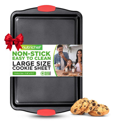 Nonstick Cookie Sheet 17"x11" Easy Clean Carbon Steel Red Handles