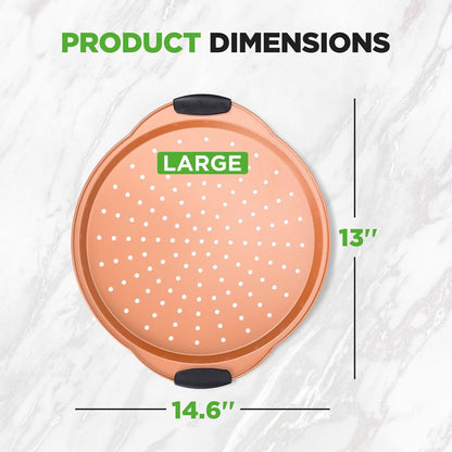 13" Nonstick Pizza Tray - Easy Clean Carbon Steel, Copper
