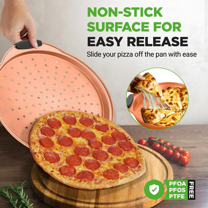 13" Nonstick Pizza Tray - Easy Clean Carbon Steel, Copper