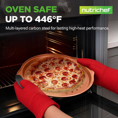 13" Nonstick Pizza Tray - Easy Clean Carbon Steel, Copper