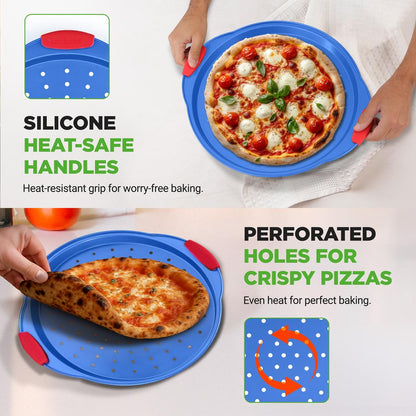 13" Nonstick Pizza Tray - Easy Grip, Carbon Steel, Blue