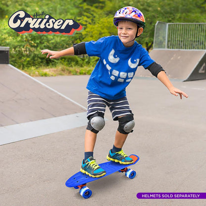 Mini Cruiser Skateboard - LED Wheels, Double Kick, 6" PP Deck, Blue