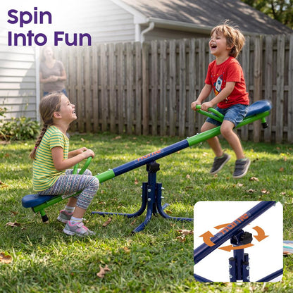 Hurtle Dual Seat Seesaw With Handles For Kids Ages 3–8, Stable No-Wobble Design, Safe Rounded Edges, Indoor & Outdoor Use (Blue And Green)