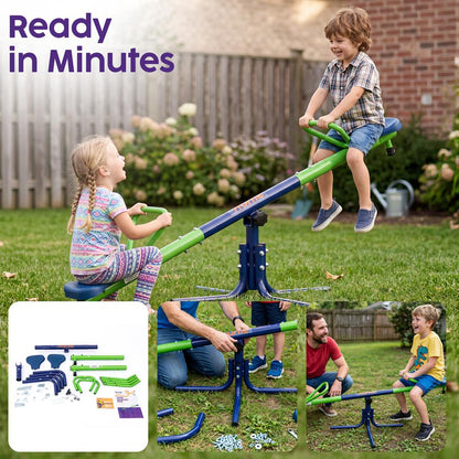 Hurtle Dual Seat Seesaw With Handles For Kids Ages 3–8, Stable No-Wobble Design, Safe Rounded Edges, Indoor & Outdoor Use (Blue And Green)