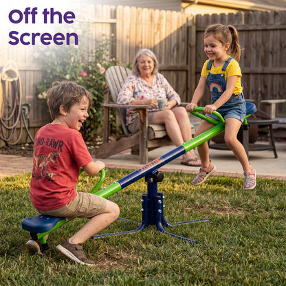 Hurtle Dual Seat Seesaw With Handles For Kids Ages 3–8, Stable No-Wobble Design, Safe Rounded Edges, Indoor & Outdoor Use (Blue And Green)