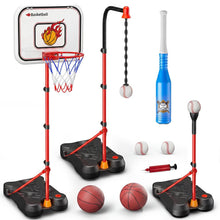 Hurtle 4-In-1 Kids Basketball & T-Ball Hoop Set – Adjustable Height (3.5–6.2 Ft) Includes Hanging Baseball Hoop, Indoor & Outdoor Backyard Sports Toy (Black) HU4N1BSKBBST