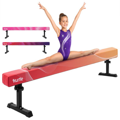 Hurtle 8' Adjustable Balance Beam – Adjustable Height For Beginners To Advanced Users, Non-Slip Surface For Gymnastics Practice At Home (Peach)