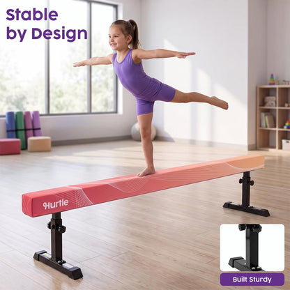 Hurtle 8' Adjustable Balance Beam – Adjustable Height For Beginners To Advanced Users, Non-Slip Surface For Gymnastics Practice At Home (Peach)