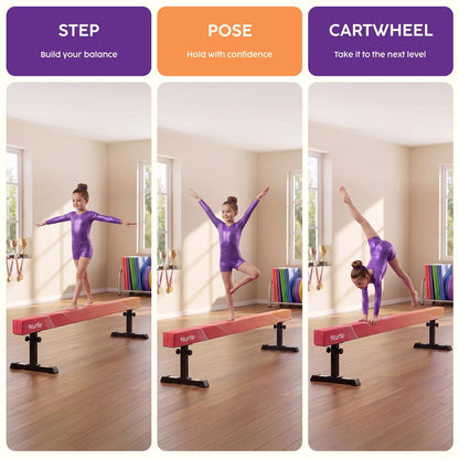Hurtle 8' Adjustable Balance Beam – Adjustable Height For Beginners To Advanced Users, Non-Slip Surface For Gymnastics Practice At Home (Peach)