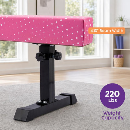 Hurtle 8' Adjustable Balance Beam – Adjustable Height For Beginners To Advanced Users, Non-Slip Surface For Gymnastics Practice At Home (Pink)