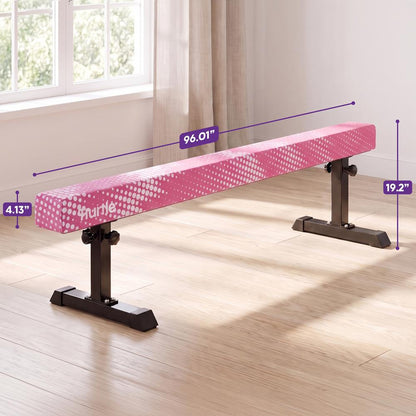 Hurtle 8' Adjustable Balance Beam – Adjustable Height For Beginners To Advanced Users, Non-Slip Surface For Gymnastics Practice At Home (Pink)