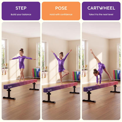 Hurtle 8' Adjustable Balance Beam – Adjustable Height For Beginners To Advanced Users, Non-Slip Surface For Gymnastics Practice At Home (Purple)