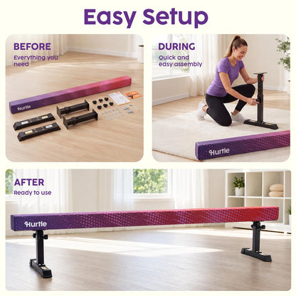 Hurtle 8' Adjustable Balance Beam – Adjustable Height For Beginners To Advanced Users, Non-Slip Surface For Gymnastics Practice At Home (Purple)