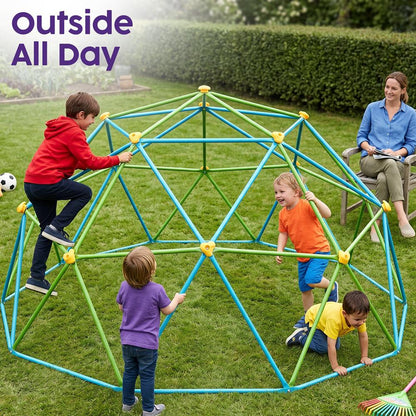 Hurtle 10Ft Geometric Climbing Dome For Kids 3+, Holds Up To 4–5 Children, With Rounded Safe Edges, Easy-Grip Handles, And Quick Setup For Indoor And Outdoor Use (Blue And Green)