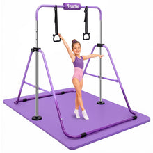 Hurtle Expandable Folding Gymnastics Bar With Mat - Adjustable Height, Hanging Rings And Bar Pad For Kids (Dark Purple + Light Purple) HUFBAR5RMPR