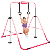 Hurtle Expandable Folding Gymnastics Bar With Adjustable Height, Hanging Rings And Bar Pad For Kids (Dark Pink + Light Pink) HUFBAR5RPK