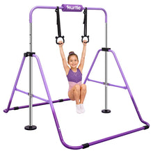 Hurtle Expandable Folding Gymnastics Bar With Adjustable Height, Hanging Rings And Bar Pad For Kids (Dark Purple + Light Purple) HUFBAR5RPR