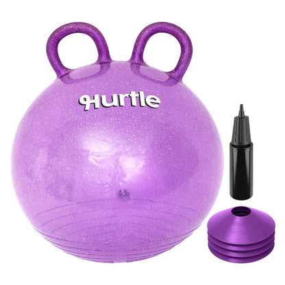Hurtle 18" Glitter Hopper Ball With Handles, Air Pump & Cones – Indoor/Outdoor Active Play For Kids (Purple)