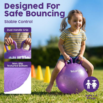 Hurtle 18" Glitter Hopper Ball With Handles, Air Pump & Cones – Indoor/Outdoor Active Play For Kids (Purple)