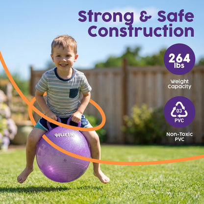 Hurtle 18" Glitter Hopper Ball With Handles, Air Pump & Cones – Indoor/Outdoor Active Play For Kids (Purple)