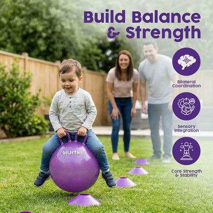 Hurtle 18" Glitter Hopper Ball With Handles, Air Pump & Cones – Indoor/Outdoor Active Play For Kids (Purple)