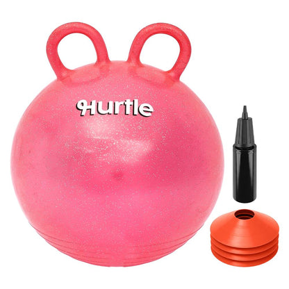 Hurtle 18" Glitter Hopper Ball With Handles, Air Pump & Cones – Indoor/Outdoor Active Play For Kids (Red)