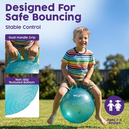 Hurtle 18" Glitter Hopper Ball With Handles, Air Pump & Cones – Indoor/Outdoor Active Play For Kids (Teal)