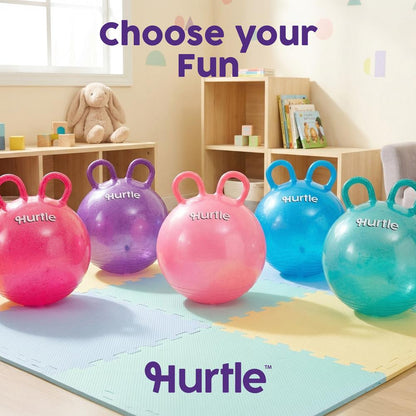 Hurtle 18" Glitter Hopper Ball With Handles, Air Pump & Cones – Indoor/Outdoor Active Play For Kids (Teal)