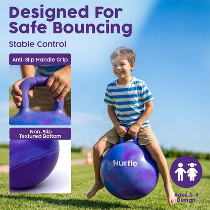 Hurtle 20" Marble Hopper Ball With Handles, Air Pump & Cones – Indoor/Outdoor Active Play For Kids (Blue)