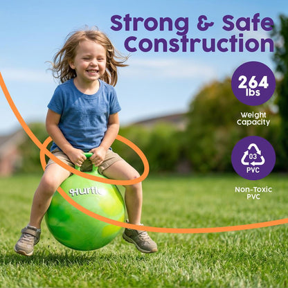 Hurtle 20" Marble Hopper Ball With Handles, Air Pump & Cones – Indoor/Outdoor Active Play For Kids (Green)