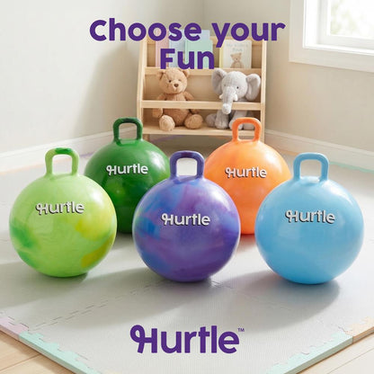 Hurtle 20" Marble Hopper Ball With Handles, Air Pump & Cones – Indoor/Outdoor Active Play For Kids (Green)