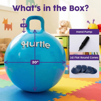 Hurtle 20" Marble Hopper Ball With Handles, Air Pump & Cones – Indoor/Outdoor Active Play For Kids (Navy Blue)