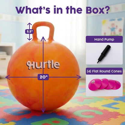 Hurtle 20" Marble Hopper Ball With Handles, Air Pump & Cones – Indoor/Outdoor Active Play For Kids (Pink)