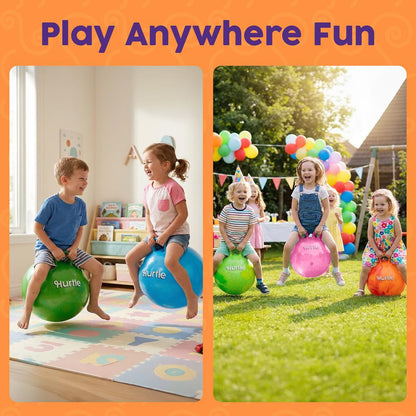 Hurtle 20" Marble Hopper Ball Set With Handles, Air Pump & Cones – Indoor/Outdoor Active Play For Kids (Army Green & Navy Blue)