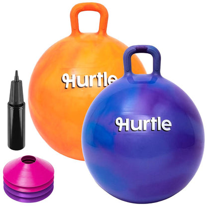 Hurtle 20" Marble Hopper Ball Set With Handles, Air Pump & Cones – Indoor/Outdoor Active Play For Kids (Pink & Blue)