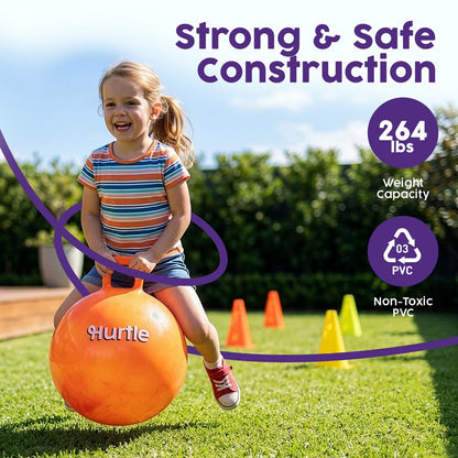 Hurtle 20" Marble Hopper Ball Set With Handles, Air Pump & Cones – Indoor/Outdoor Active Play For Kids (Pink & Blue)