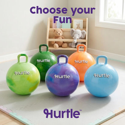 Hurtle 20" Marble Hopper Ball Set With Handles, Air Pump & Cones – Indoor/Outdoor Active Play For Kids (Pink & Blue)