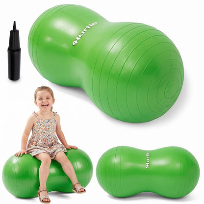 Hurtle Anti-Burst Peanut Exercise Ball With Hand Pump And Plugs, Great For Core Strength, Flexibility, And Balance In Everyday Workouts, Yoga, Or Gentle Movement Routines And Sensory Training (Green)