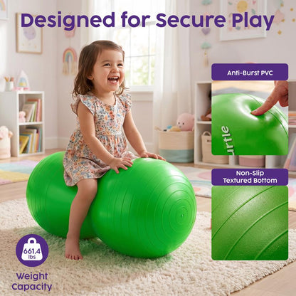 Hurtle Anti-Burst Peanut Exercise Ball With Hand Pump And Plugs, Great For Core Strength, Flexibility, And Balance In Everyday Workouts, Yoga, Or Gentle Movement Routines And Sensory Training (Green)