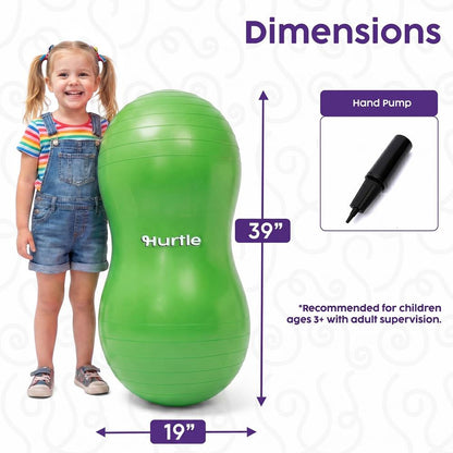 Hurtle Anti-Burst Peanut Exercise Ball With Hand Pump And Plugs, Great For Core Strength, Flexibility, And Balance In Everyday Workouts, Yoga, Or Gentle Movement Routines And Sensory Training (Green)