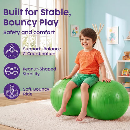 Hurtle Anti-Burst Peanut Exercise Ball With Hand Pump And Plugs, Great For Core Strength, Flexibility, And Balance In Everyday Workouts, Yoga, Or Gentle Movement Routines And Sensory Training (Green)