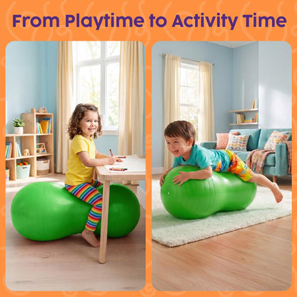 Hurtle Anti-Burst Peanut Exercise Ball With Hand Pump And Plugs, Great For Core Strength, Flexibility, And Balance In Everyday Workouts, Yoga, Or Gentle Movement Routines And Sensory Training (Green)