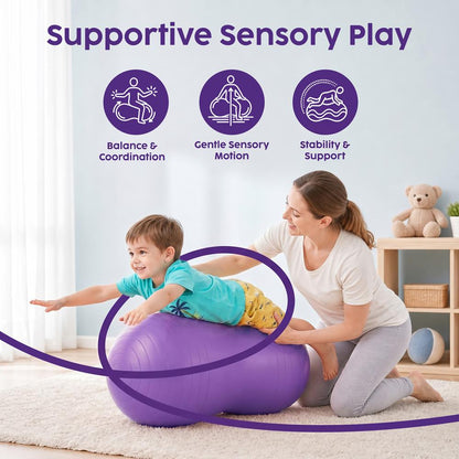 Hurtle Anti-Burst Peanut Exercise Ball With Hand Pump And Plugs, Great For Core Strength, Flexibility, And Balance In Everyday Workouts, Yoga, Or Gentle Movement Routines And Sensory Training (Purple)
