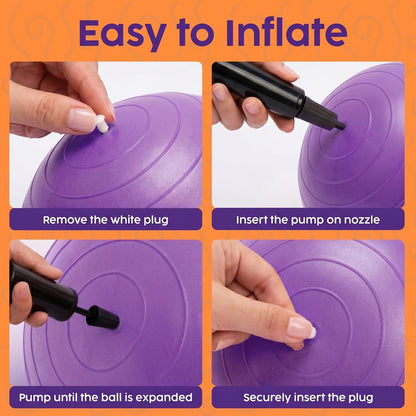 Hurtle Anti-Burst Peanut Exercise Ball With Hand Pump And Plugs, Great For Core Strength, Flexibility, And Balance In Everyday Workouts, Yoga, Or Gentle Movement Routines And Sensory Training (Purple)