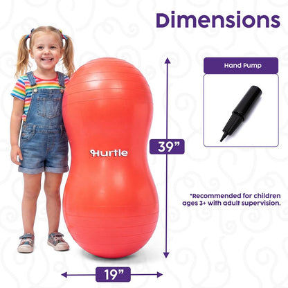 Hurtle Anti-Burst Peanut Exercise Ball With Hand Pump And Plugs, Great For Core Strength, Flexibility, And Balance In Everyday Workouts, Yoga, Or Gentle Movement Routines And Sensory Training (Red)